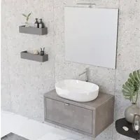 Composizione bagno sospesa Nyumba a 1 cassetto con lavabo, specchio e lampada LED 80x40 cm grigio caldo