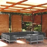 Set Divani da Giardino 13 pz con Cuscini Grigi Massello di Pino 3097231