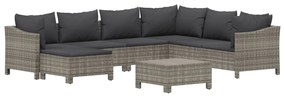 Set divani da giardino 8 pz con cuscini in polyrattan grigio