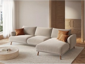Divano angolare beige (con penisola a destra/con chaise lounge) con rivestimento in velluto Naomi – Micadoni