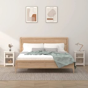 Comodini 2 Pz Bianchi 40x35x55 Cm İn Legno Massello Di Pino /