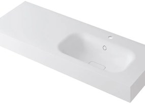 Lavabo integrale rettangolare vasca a destra L 120.5 x H 15 x P 46 cm in resina bianco lucido