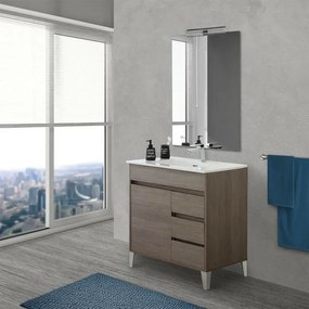 Mobile bagno da terra 80 cm linea Way rovere scuro con specchio e lavabo