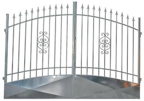 Cancello Emilius in ferro, apertura centrale, L 300, H 165-195 cm, di colore grigio