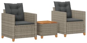 Set da bistrò 3 pz con cuscini grigio polyrattan e legno acacia