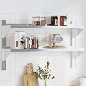 Mensola A Muro 2 Ripiani 100x23,5x60cm Argento İn Acciaio Inox /