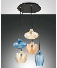 Lampadario Glamour Olbia nero paralume multicolore 5x E27 LA MIA LUCE