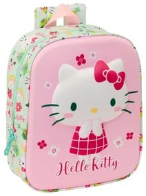 Zaino Scuola Hello Kitty Verde Rosa 22 x 27 x 10 cm 3D
