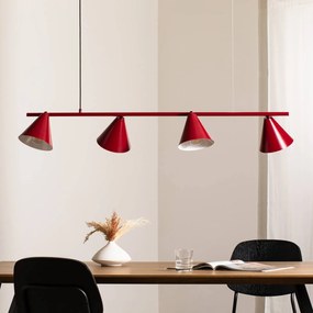 ALDEX Lampada a sospensione forma 4, rossa, metallo, a 4 luci, conica, E27