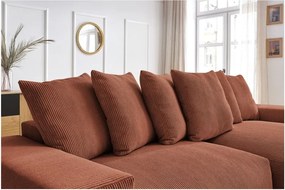 Divano angolare color terracotta allungabile e con contenitore rivestito in velluto a coste Voltaire – Bobochic Paris