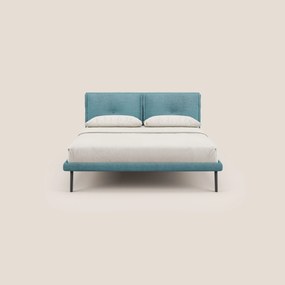Ibuki letto con cuscini trapuntati regolabili e piedi in mogano in tessuto fiammato impermeabile T03 azzurro