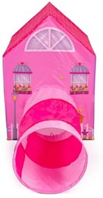 Una tenda per ragazze nel design di una casa rosa con un tunnel