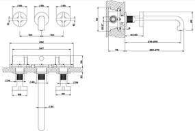 Parte esterna gruppo lavabo a parete 3 fori bocca lunga senza scarico nero opaco inciso 58192 gessi