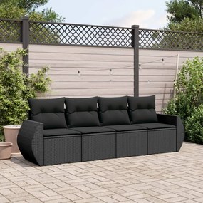 Set divani da giardino 4 pz con cuscini nero in polyrattan