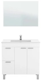 Mobile Da Bagno 80 Cm 2 Ante E 2 Cassetti Con Lavabo E Specchio Aktiva Bianco