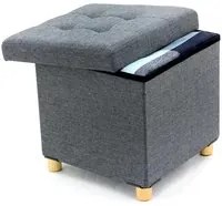 Pouf Contenitore Grigio in Lino Imbottito Poggiapiedi Sgabello Baule Versatile