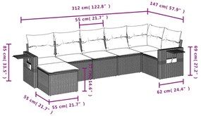 Set Divani da Giardino con Cuscini 7pz Nero Polyrattan