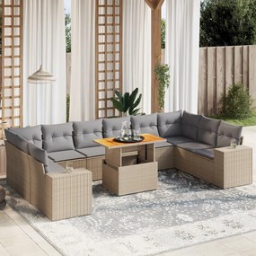 Set divani da giardino 11 pz con cuscini beige in polyrattan