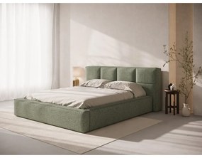 Letto matrimoniale imbottito verde con contenitore/senza testiera con rete inclusa 180x200 cm Simon – Micadoni