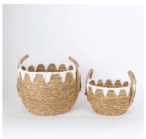 SET 2x Cestino di paglia beige/bianco 32x16,5x18/24x23,5x26 cm