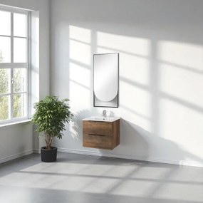 Mobile bagno sospeso 60 cm con specchio luce LED BALI Tabacco