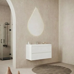 Base sospesa Portofino 100 cm con lavabo e 2 cassetti, bianco opaco