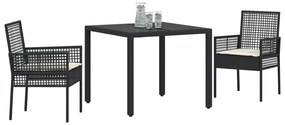 Set da pranzo da giardino a 3 pezzi con cuscini in polyrattan nero