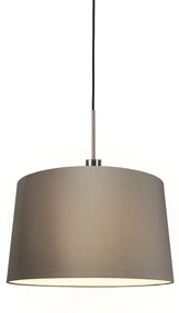 Lampada a sospensione moderna in acciaio e nera con paralume 45 cm color tortora - Combi