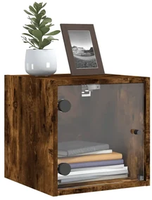 Comodino con anta in vetro rovere fumo 35x37x35 cm