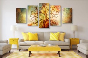 Quadri 5 pezzi – Albero della vita con astrazione cosmica