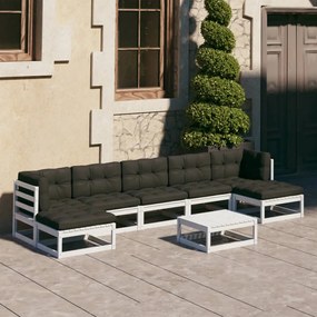 Set divani da giardino 8 pz con cuscini massello di pino bianco