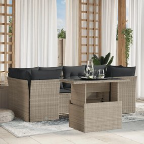 Set divani da giardino 7pz con cuscini grigio chiaro polyrattan