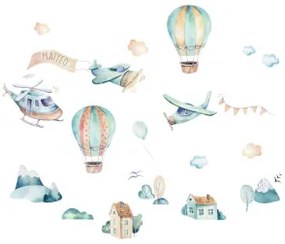 Adesivi murali per bambini - Aerei e palloncini blu | Inspio