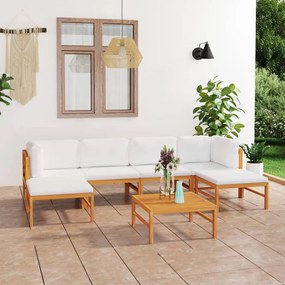 Set divani giardino 7pz cuscini crema in legno massello di teak