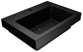 Lavabo a incasso e d'appoggio rettangolare vasca centrale Alaqua L 70 x H 25 x P 21 cm in ceramica nero opaco