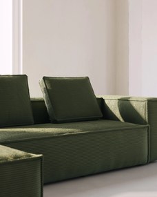 Kave Home - Divano Blok 3 posti chaise longue sinistra in velluto a coste spesse verde 300 cm