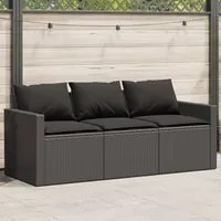 Divano da Giardino a 3 Posti con Cuscini Nero in Polyrattan 366341