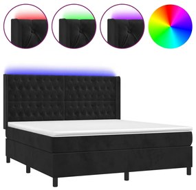 Letto a molle con materasso e led nero 180x200 cm in velluto