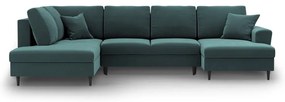 Divano angolare color petrolio allungabile e con contenitore (con penisola a sinistra/a U) con rivestimento in velluto Kyoto – Cosmopolitan Design