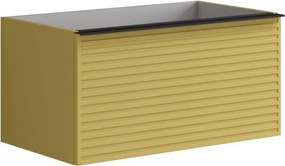 Mobile da bagno sospeso sotto lavabo Pixel stripes 2 cassetti L 80 x H 40 x P 45.5 cm giallo laccato opaco, con maniglia alluminio nero opaco