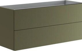 Cassettiera Opera con 2 cassetti, cannettato laccato opaco verde salvia L119,5 H50 P45,5 cm