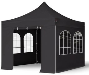 TOOLPORT 3x3m gazebo pieghevole con laterali (finestre), PREMIUM acciaio, nero - (600004)