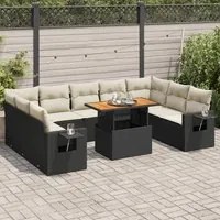 Set Divani da Giardino 10pz con Cuscini in Polyrattan Nero 3327192