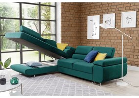 Divano angolare verde allungabile/con contenitore (con penisola a sinistra/a L) e rivestimento in velluto Anton – ELTAP