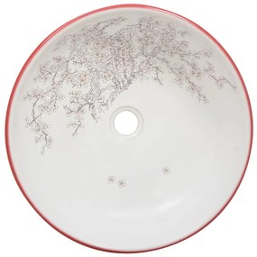 Lavabo da Appoggio Bianco e Rosso Rotondo Φ41x14 cm Ceramica