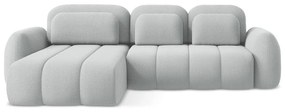 Divano angolare grigio chiaro allungabile/con contenitore (con penisola a sinistra/con chaise lounge) con rivestimento in bouclé Pele – Makamii
