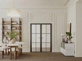 Blocco porta a due battenti 2 x H204 x L93 cm in Alluminio e Vetro temperato Nero  - SEROTO
