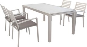 DEXTER - set tavolo in alluminio cm 160/240 x 90 x 75 h con 4 poltrone Dexter