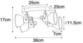 Faretto industriale nero con legno inclinabile 4 luci - Tommy
