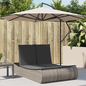 Lettino Prendisole Doppio Con Cuscini Grigio İn Polyrattan /